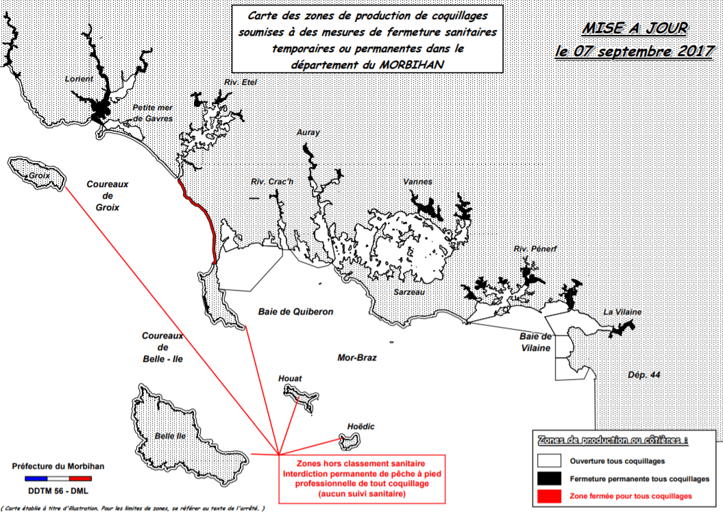 Interdiction pêche Etel Quiberon Morbihan
