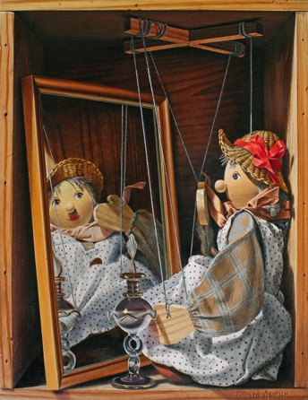 MARIONNETTE COQUETTE (TROMPE-L'OEIL) H_B 35 x 27 cm