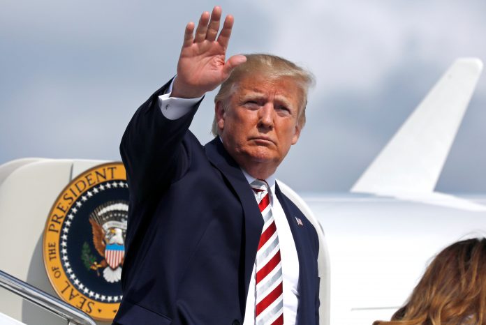 President Donald Trump departs from at Morristown municipal airport